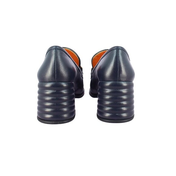 SOLD!! SAINT G Valentina Italian Leather Horsebit Heeled Loafers in Navy size 41 - Picture 5 of 7